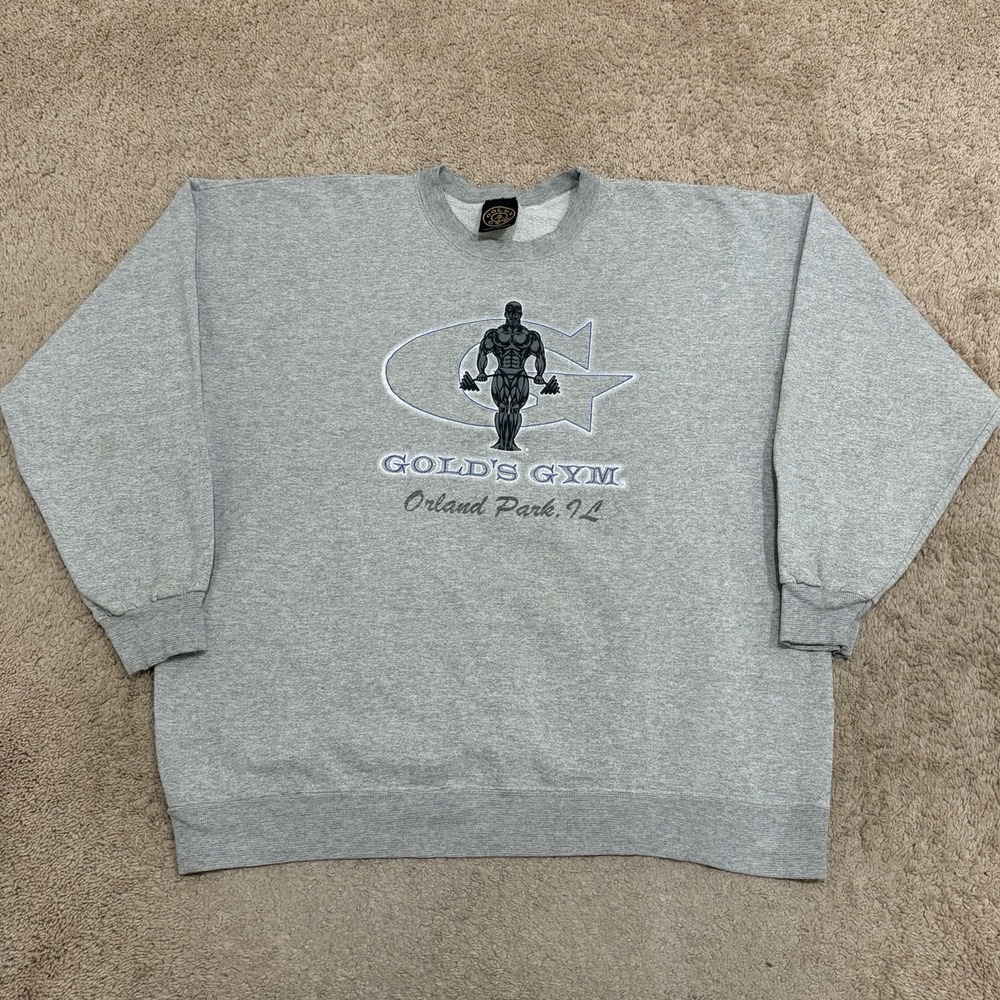 Vintage Gold's Gym Sweatshirt Men's 2XL Gray Bodybuilder Workout Golden Era